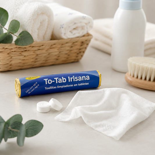 Șervețele comprimate To-Tab Irisana în ambient natural de îngrijire, cu rulou de 10 bucăți
