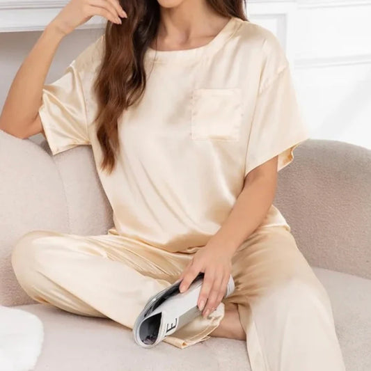 Set tricou și pantalon lung din satin