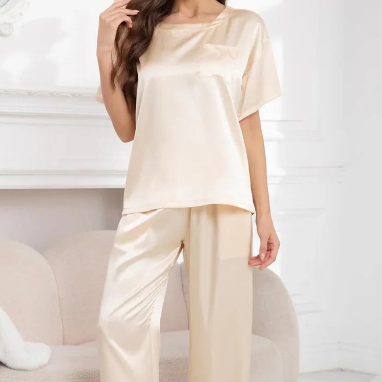 Set tricou și pantalon lung din satin