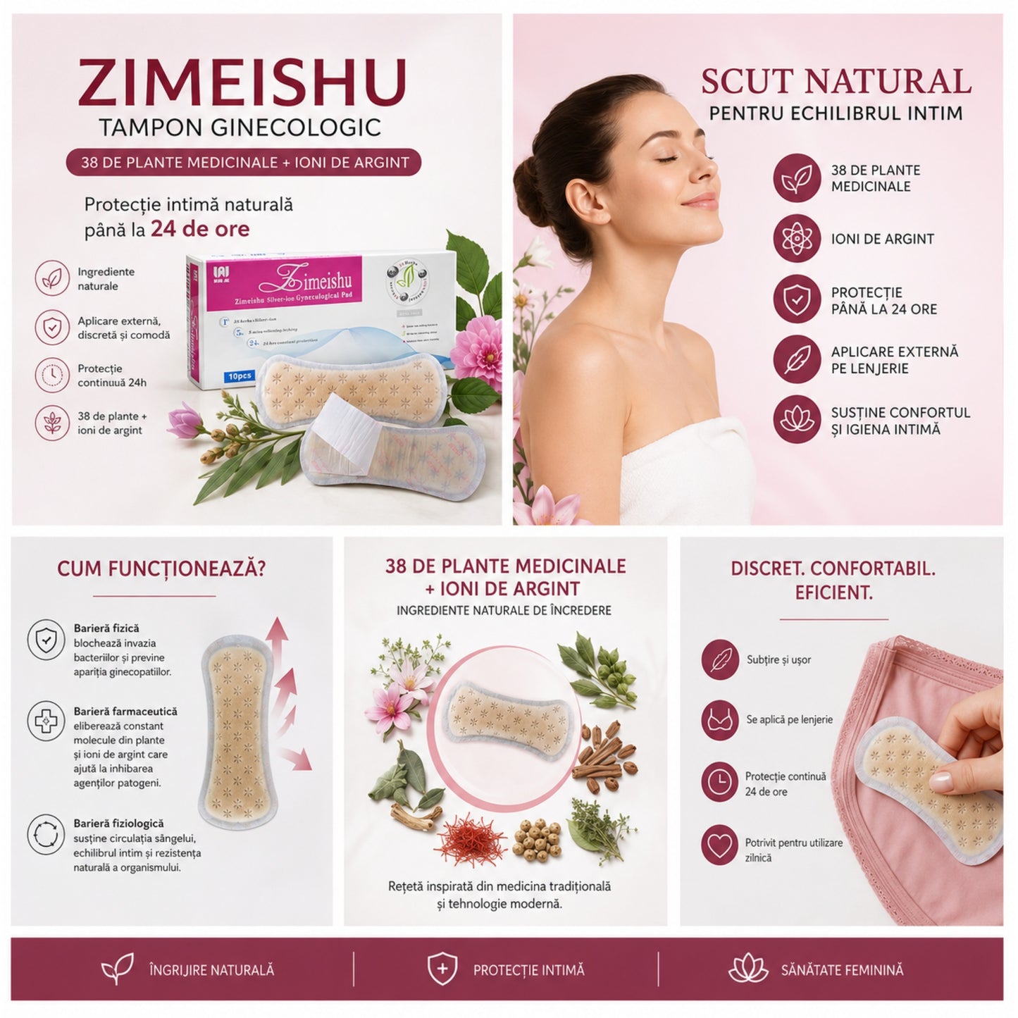 Tampon Zimeishu cu plante si ioni de argint scut natural pentru echilibru intim, cum funcționează, ingrediente, utilizare