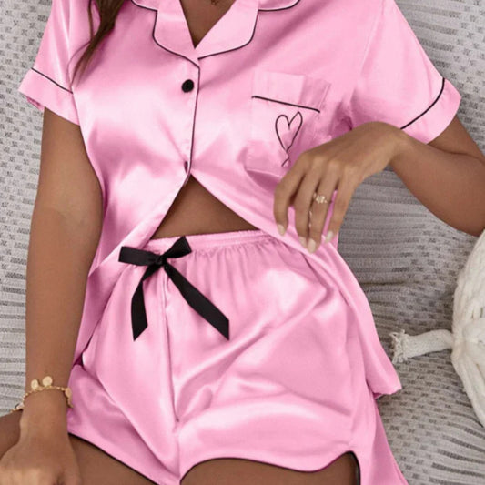 Pijama scurtă din satin roz
