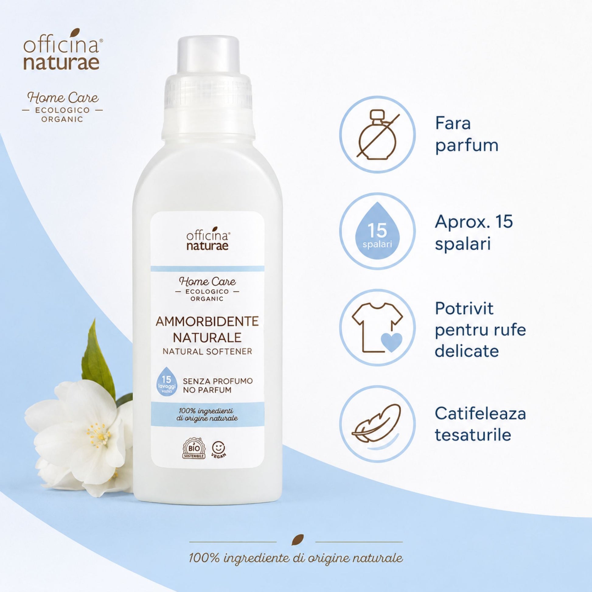 Balsam natural fără parfum, aproximativ 15 spălări, potrivit pentru rufe delicate și catifelarea țesăturilor