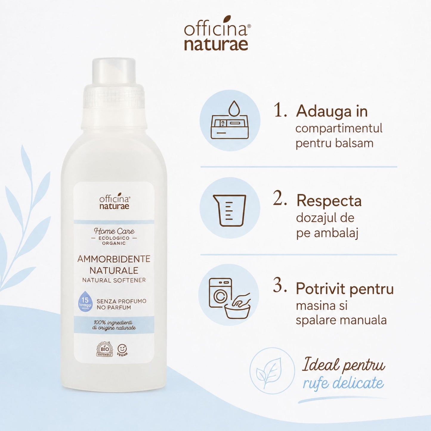Balsam natural fără parfum pentru rufe delicate - mod de utilizare la mașină și spălare manuală