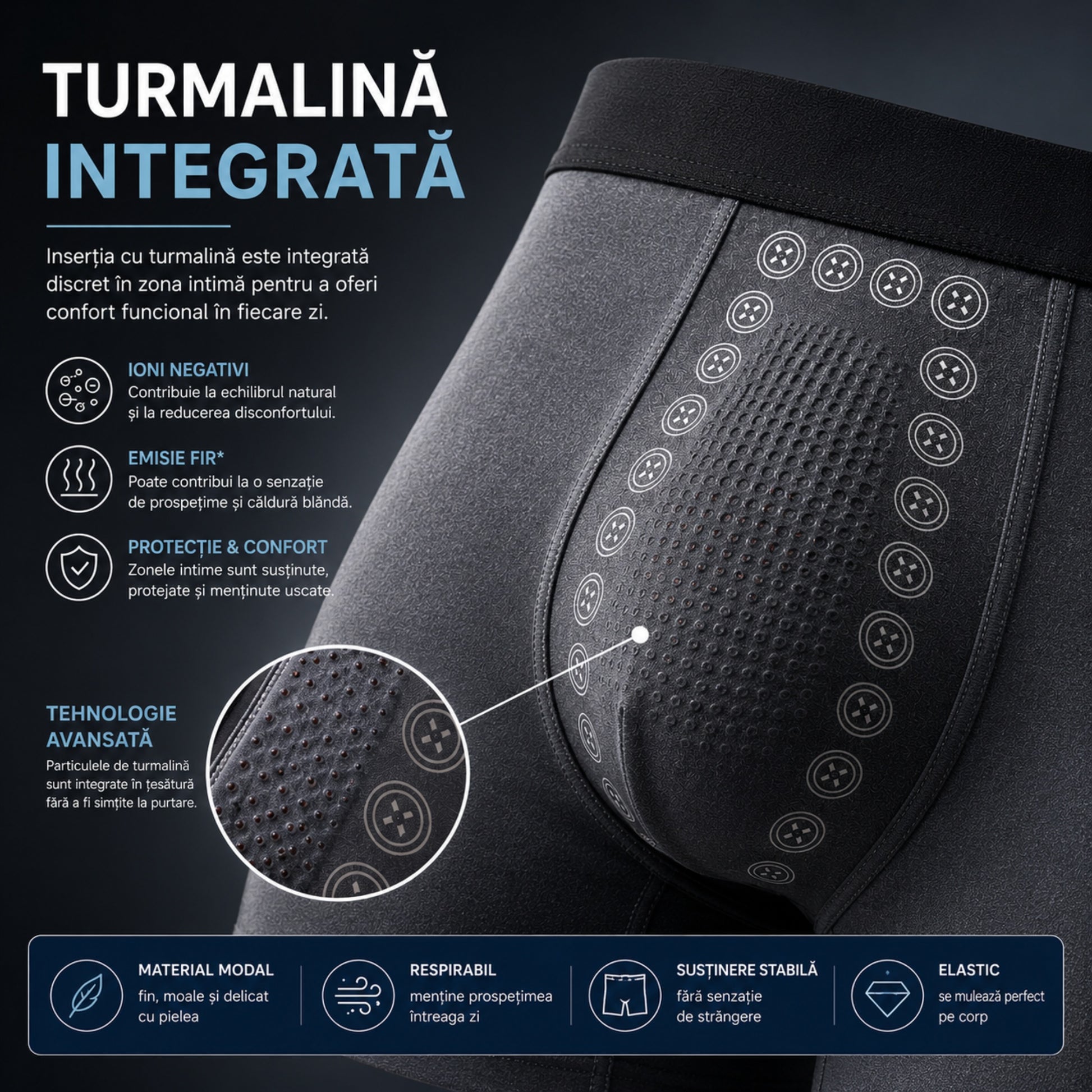 Boxeri bărbați cu inserție de turmalină integrată