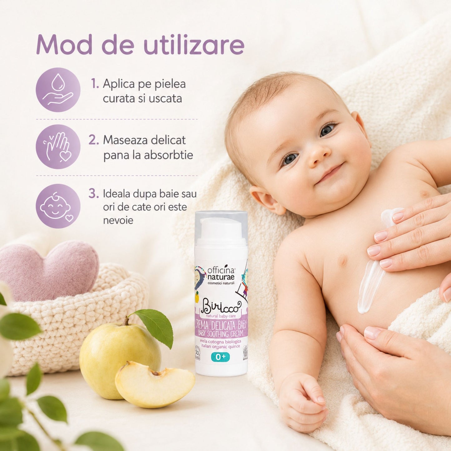 Cremă naturală calmantă pentru bebeluși - mod de utilizare și aplicare pe pielea curată și uscată
