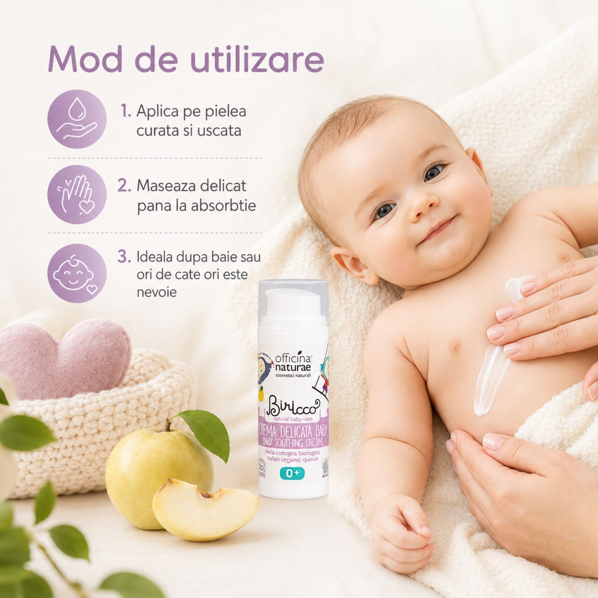 Cremă naturală calmantă pentru bebeluși - mod de utilizare și aplicare pe pielea curată și uscată