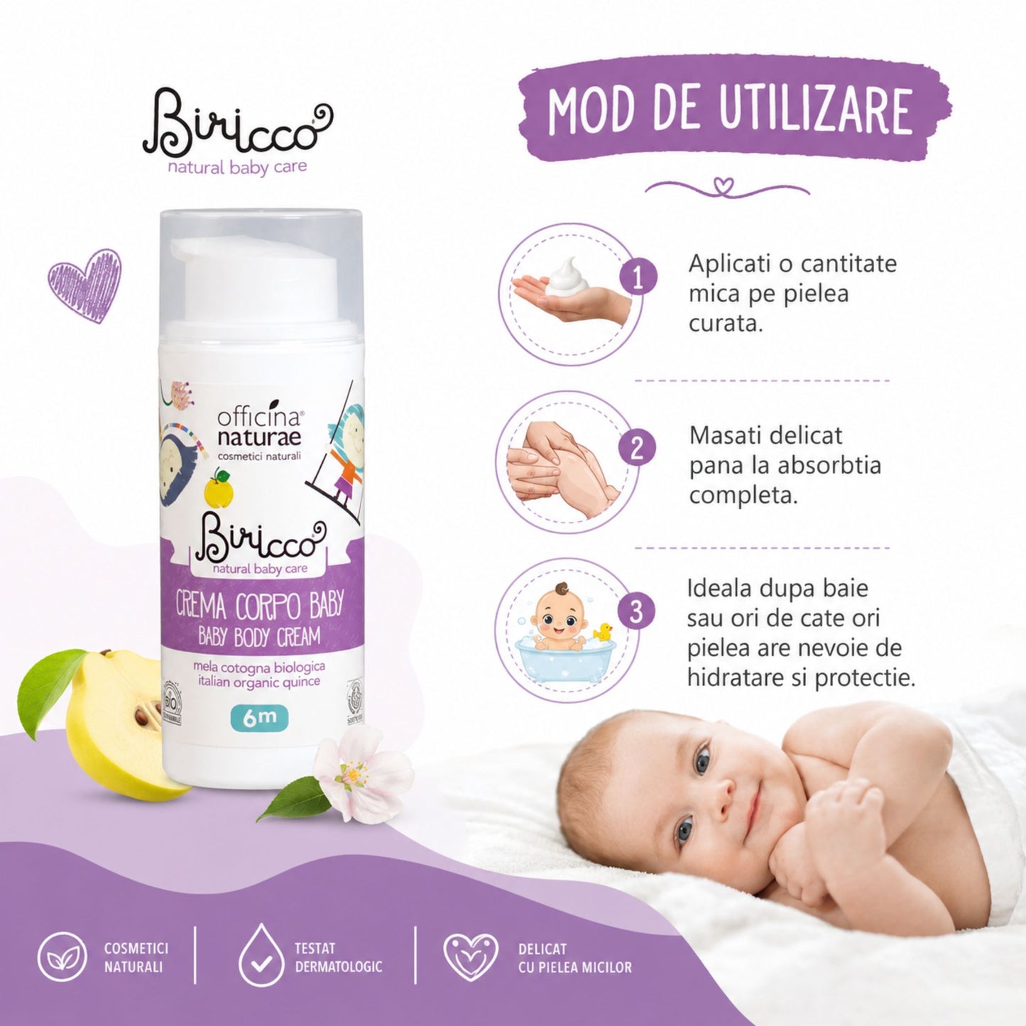 Cremă de corp naturală pentru copii cu gutuie bio - mod de utilizare după baie