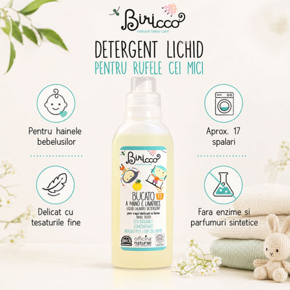 Detergent lichid bio pentru hainele bebelușilor, rufe delicate și aproximativ 17 spălări, fără enzime și parfumuri sintetice
