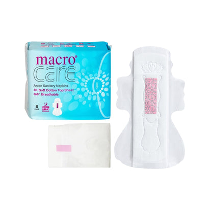 Absorbante macro care de noapte 8 buc din bumbac moale si banda anion, ambalate individual, pachet resigilabil.
