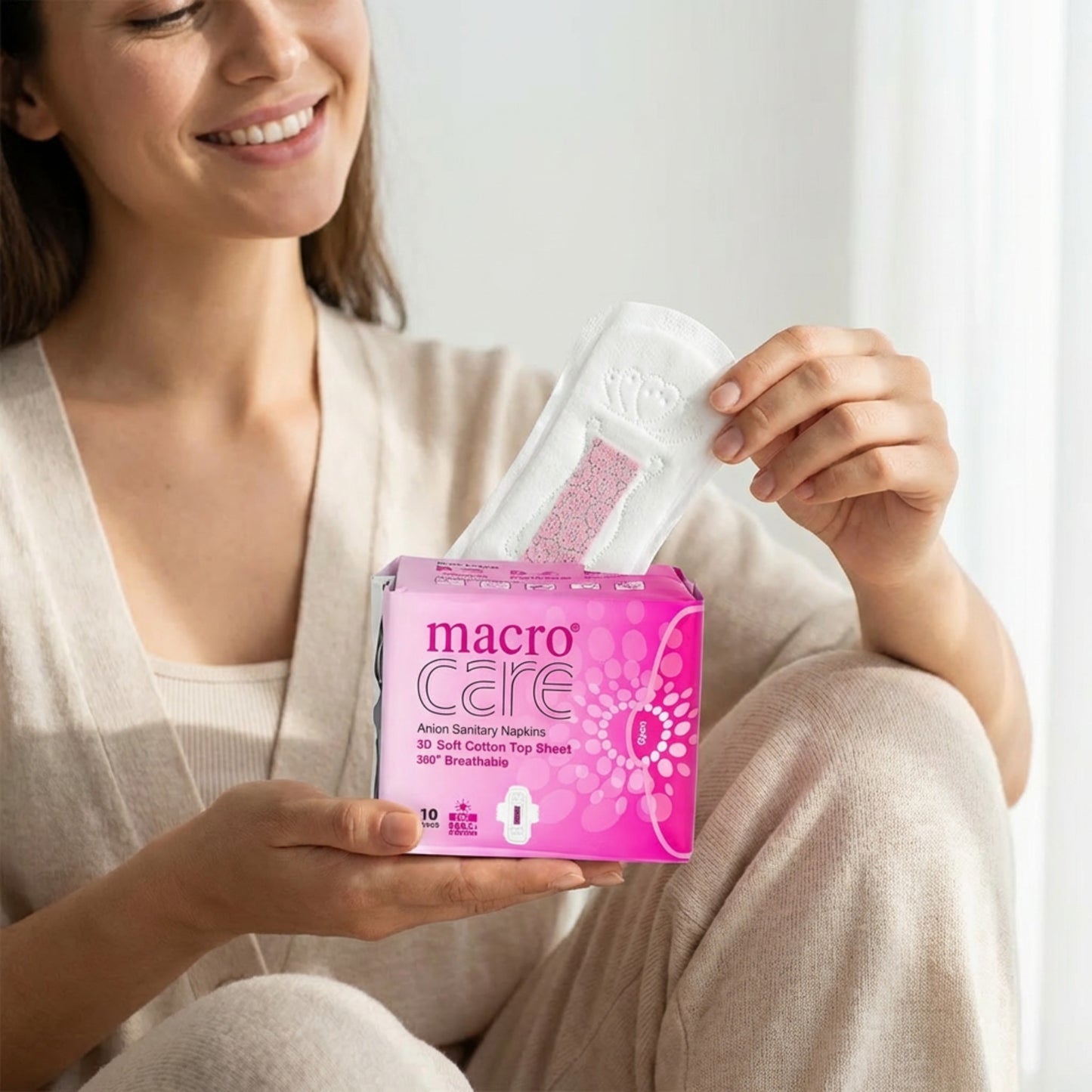Absorbante macro care de zi, respirabile, bumbac moale si banda anion pentru protectie si confort feminin.