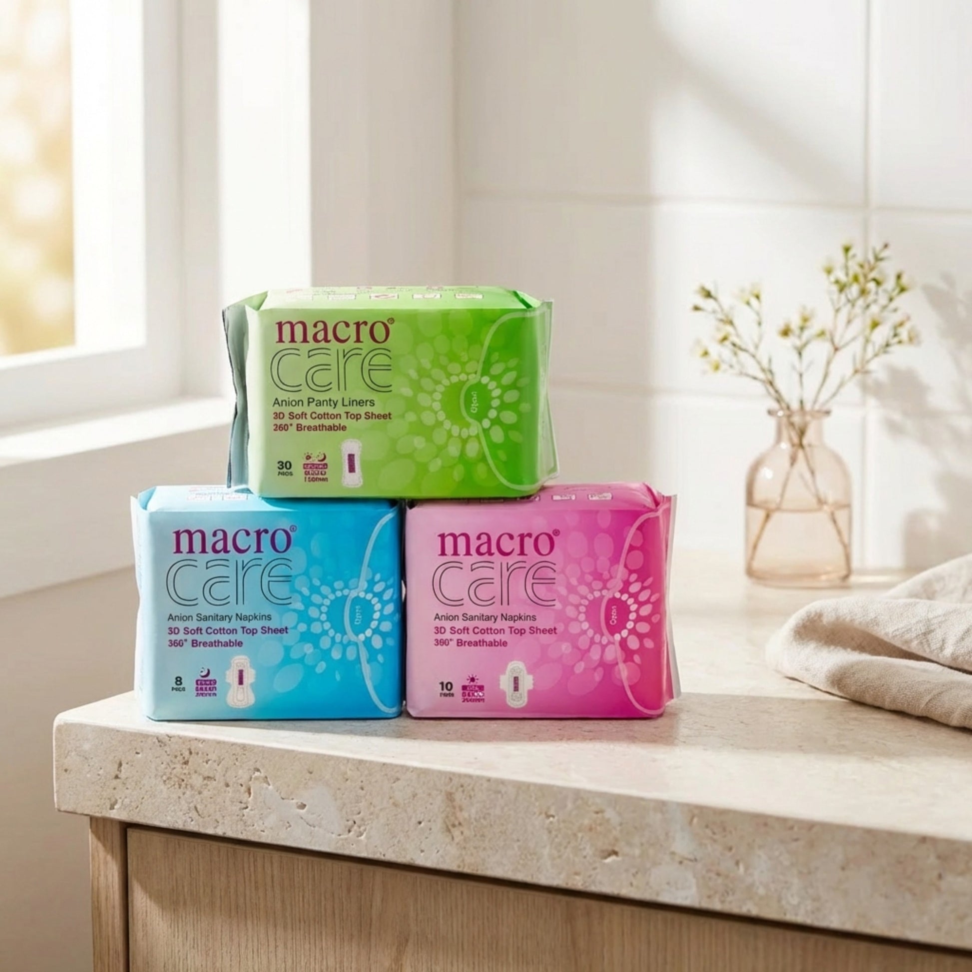 Set 3 pachete absorbante macro care pentru protectie intima si confort