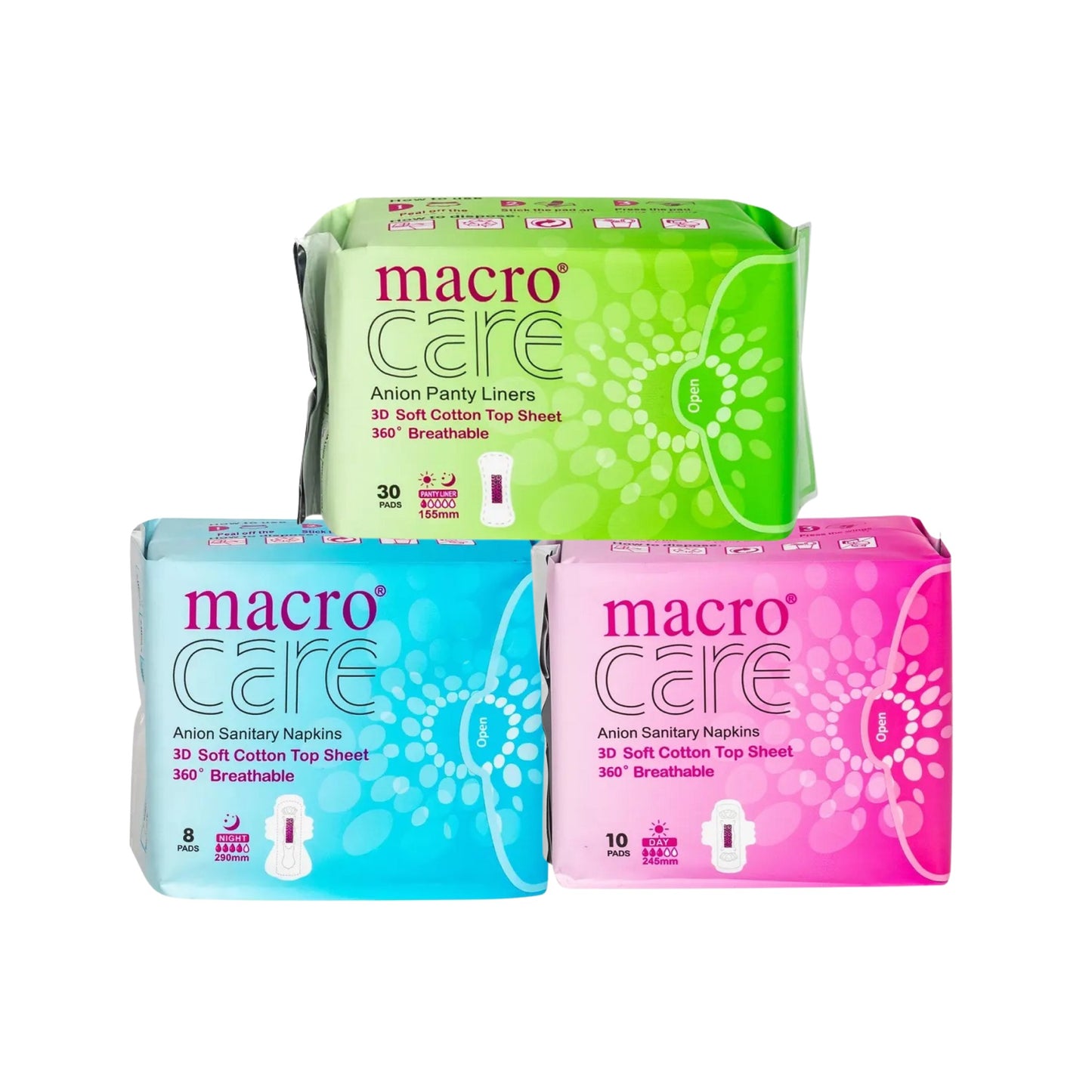 Absorbante macro care set 3 pachete, de zi, de noapte, zilnice.