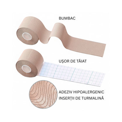 Bandă elastică cu turmalină pentru susținere musculară și articulară – 5m x 5cm