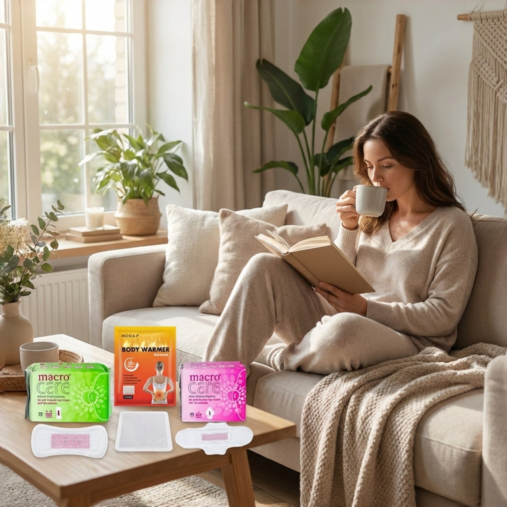 Pachet intim confort menstrual cu absorbante macro care de zi, zilnice si platue cald pentru protectie naturala si echilibru intim.