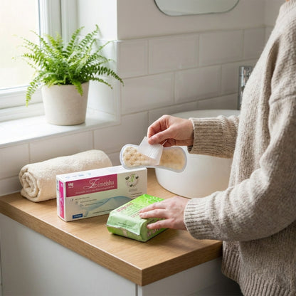 Pachet intim detox delicat cu tampoane zimeishu si absorbante macro care zilnice cu aplicare externa pentru calm, echilibru si confort.