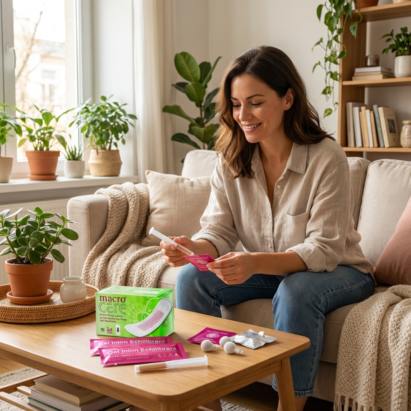 Pachet intim start detox cu tampon intim detoxifiant, gel intim echilibrant și absorbante macro care zilnice pentru rutină personală.