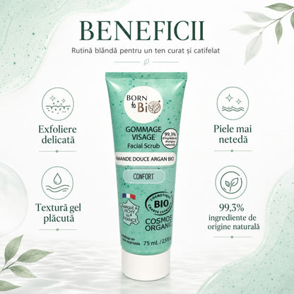 Exfoliant facial bio pentru exfoliere delicată și piele mai fină, cu 99,3% ingrediente de origine naturală