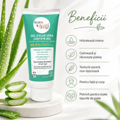 Gel de Aloe Vera bio hidratant și calmant, cu textură ușoară pentru față și corp
