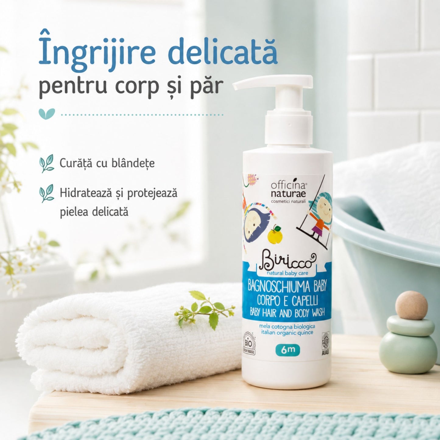 Gel natural 2 în 1 pentru corp și păr copii în ambient de baie