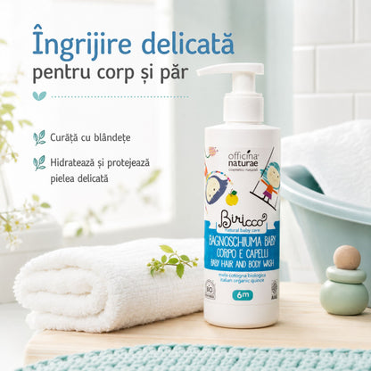 Gel natural 2 în 1 pentru corp și păr copii în ambient de baie