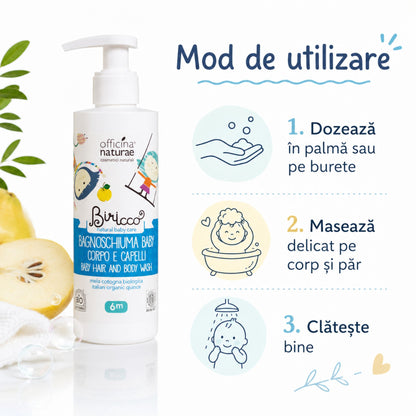 Gel natural 2 în 1 pentru corp și păr copii - mod de utilizare și clătire