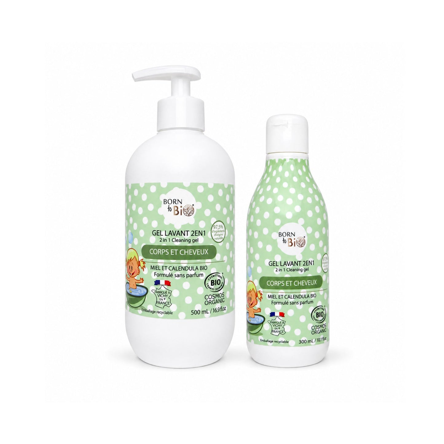 Gel de spălare bio 2 în 1 pentru bebeluși, corp și păr, variante 300 ml și 500 ml Born to Bio