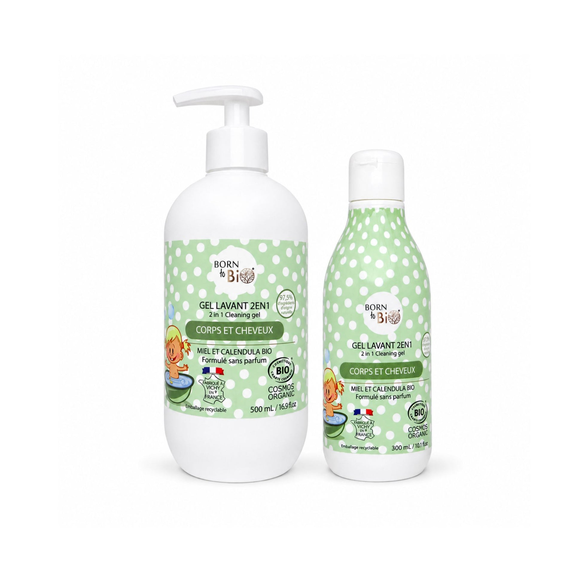 Gel de spălare bio 2 în 1 pentru bebeluși, corp și păr, variante 300 ml și 500 ml Born to Bio