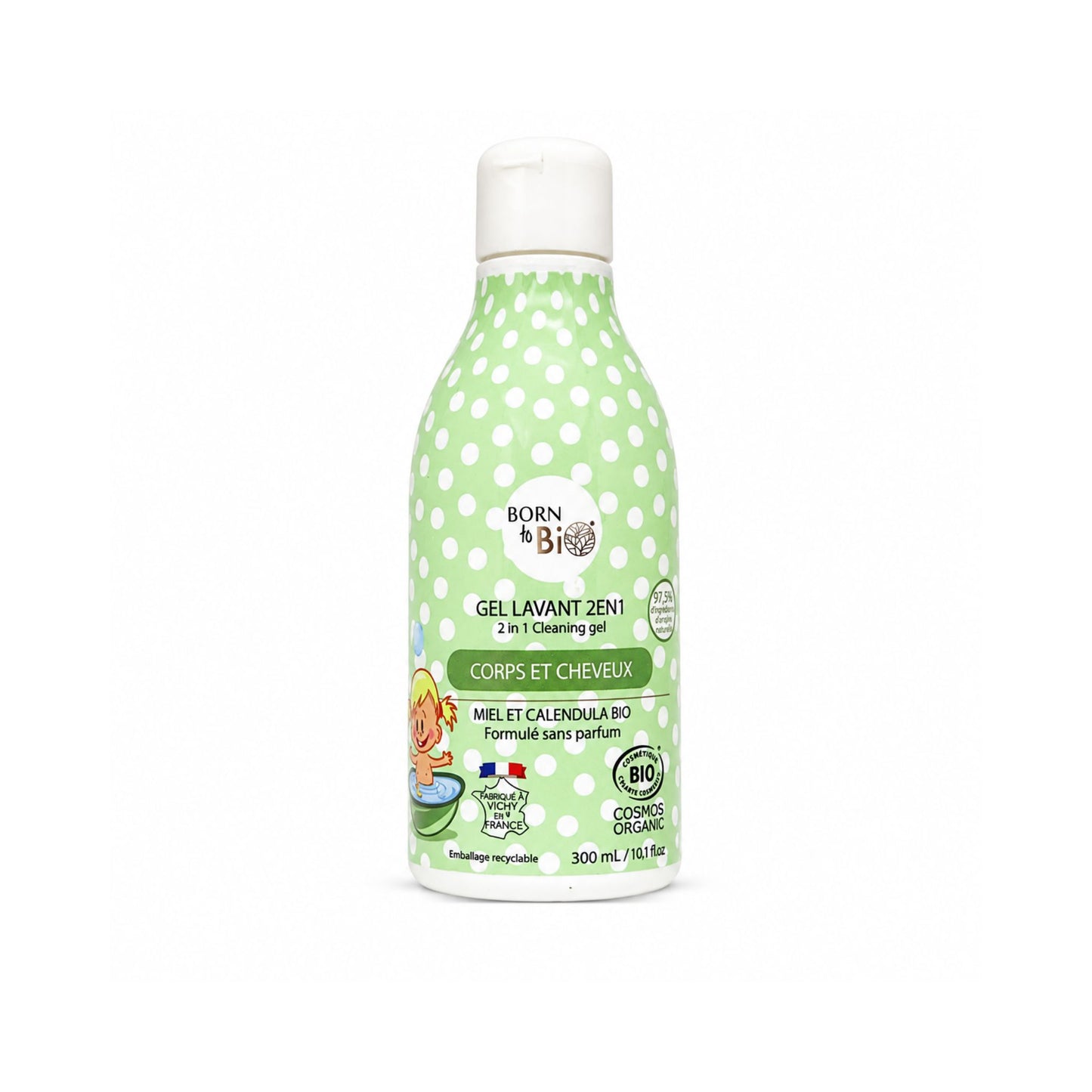 Gel de spălare bio 2 în 1 pentru bebeluși, corp și păr, 300 ml Born to Bio