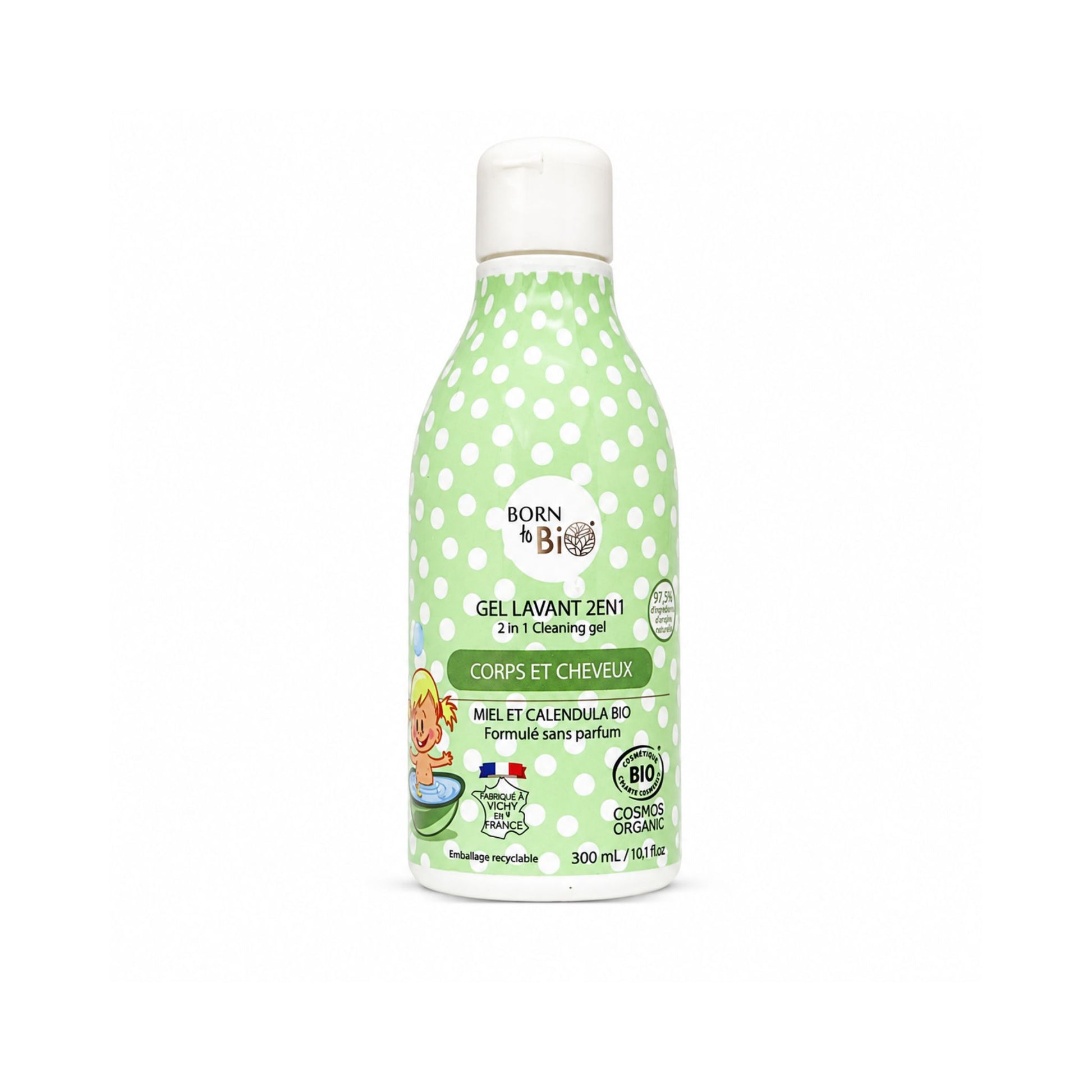 Gel de spălare bio 2 în 1 pentru bebeluși, corp și păr, 300 ml Born to Bio