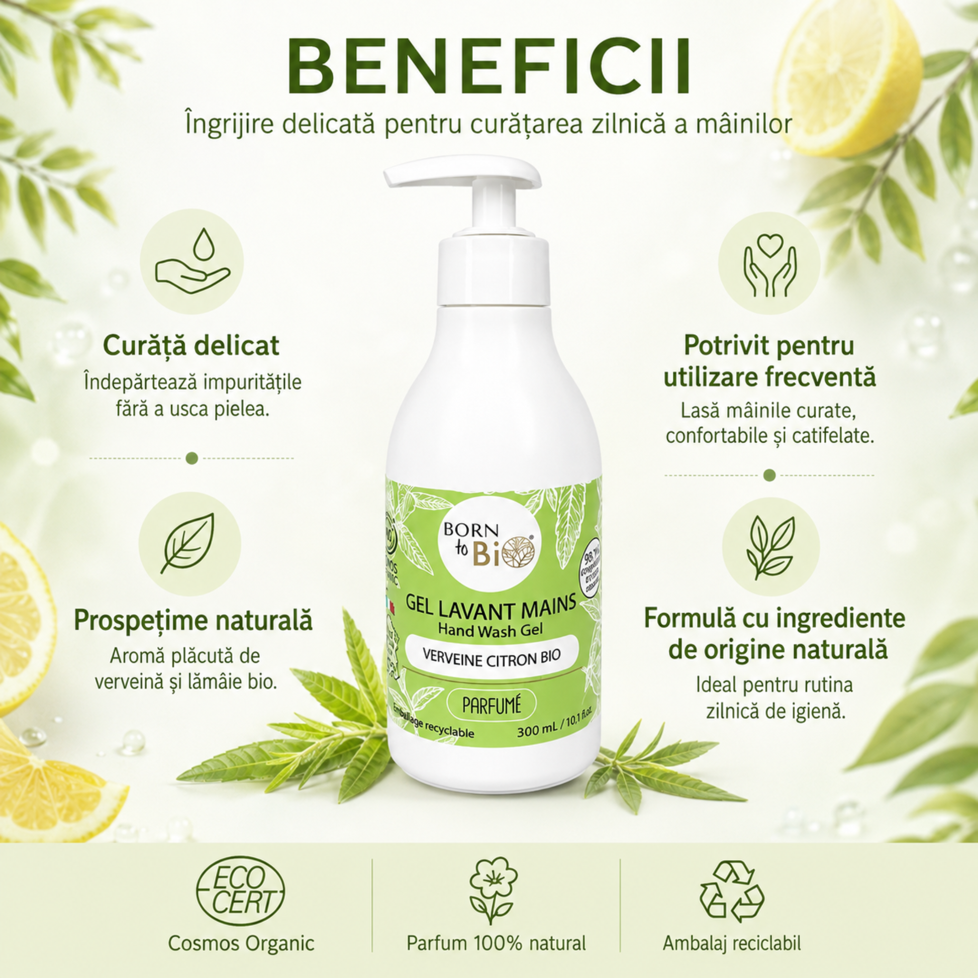 Gel de spălare bio pentru mâini, curățare delicată, prospețime naturală și utilizare frecventă