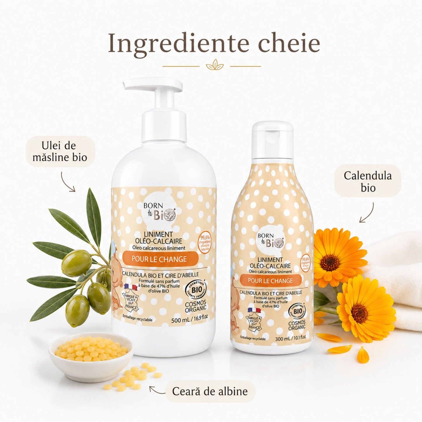 Lapte de curățare pentru bebeluși cu ulei de măsline bio, calendula și ceară de albine