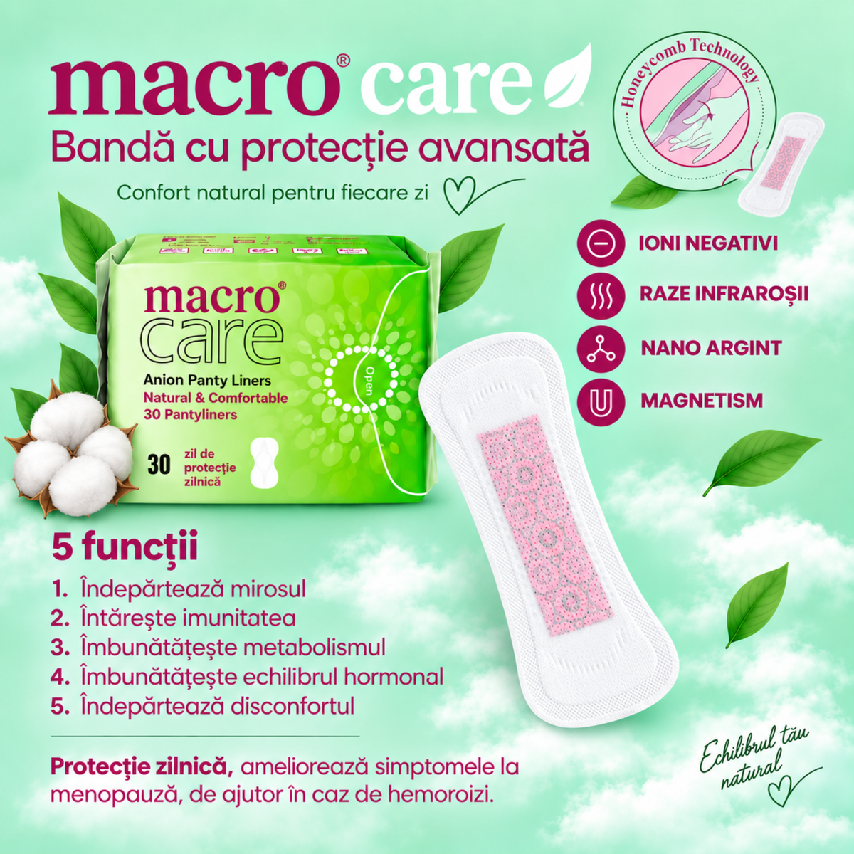 Macro Care bandă cu protecție avansată – pachet verde și absorbant zilnic