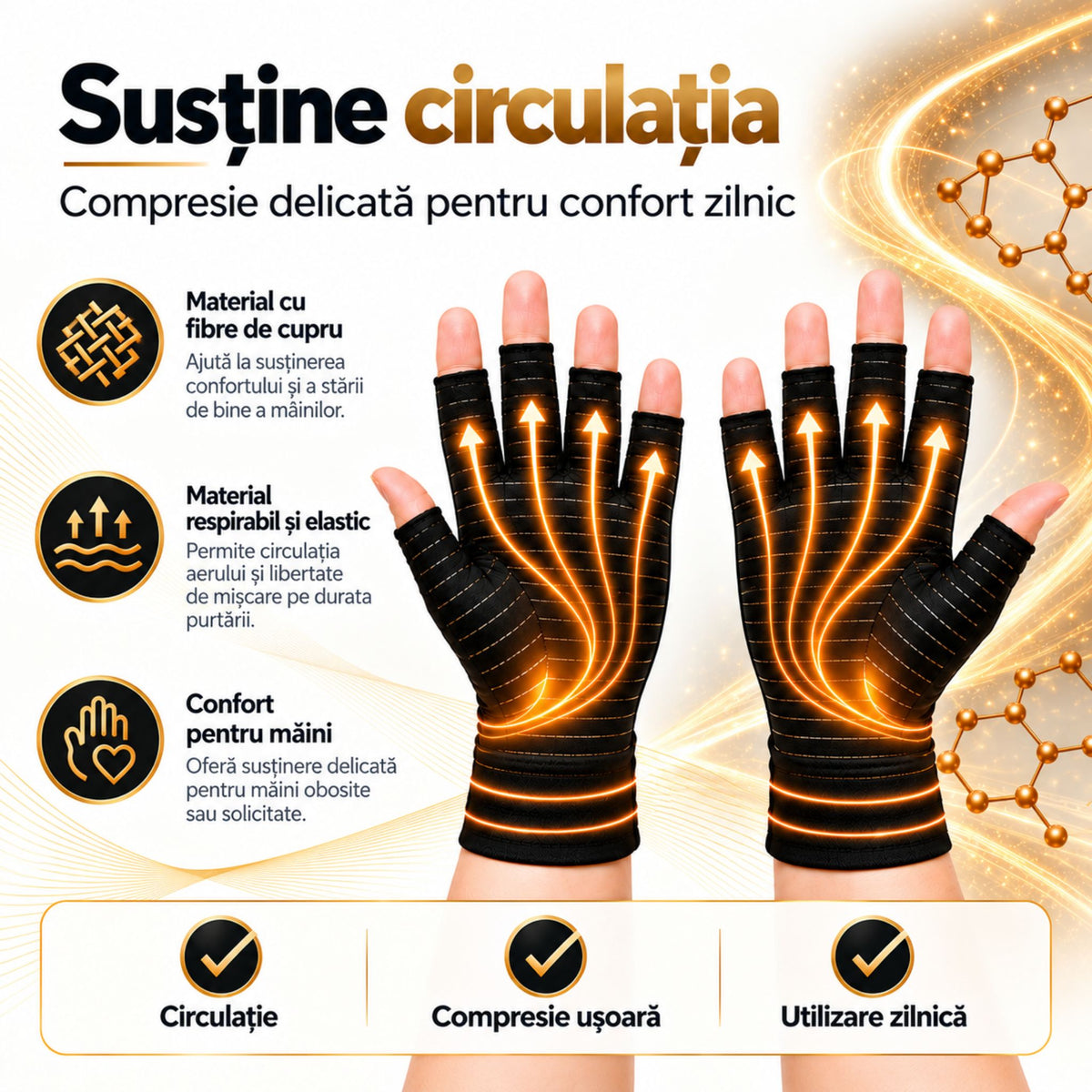 Mănuși Compresive cu 88% Cupru