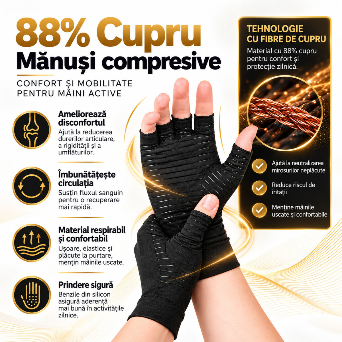 Mănuși Compresive cu 88% Cupru