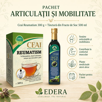 Pachet Articulații & Mobilitate EDERA cu Ceai pentru Reumatism și Tinctură din Fructe de Soc