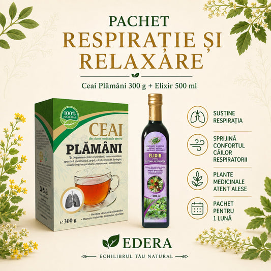 Pachet Respirație & Relaxare EDERA cu Ceai pentru Plămâni și Elixir pentru Sistemul Respirator