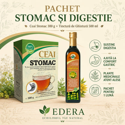 Pachet Stomac & Digestie EDERA cu Ceai pentru Stomac și Tinctură de Ghințură pentru confort gastric