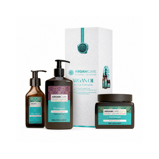 Pachet Trio Argan ARGANICARE pentru păr uscat și deteriorat, cu șampon, mască și ser