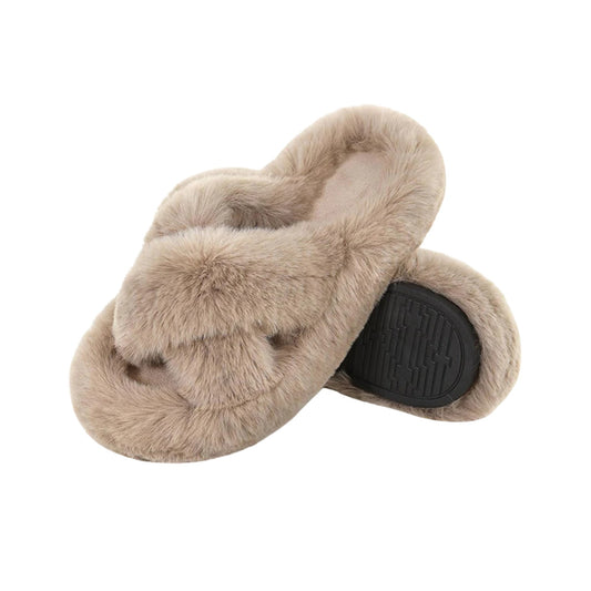 Papuci de casă pufoși – șampanie