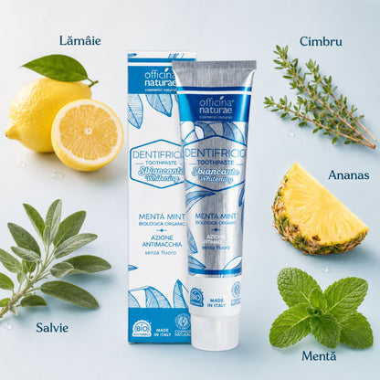 Pastă de dinți naturală pentru albire cu lămâie, salvie, cimbru, ananas și mentă