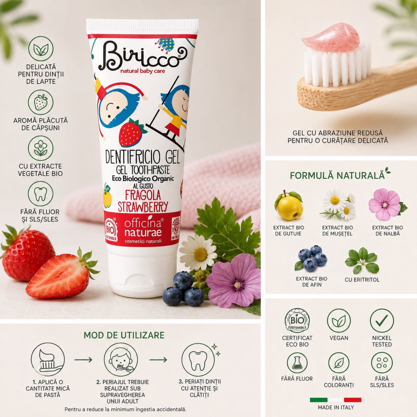 Pastă de dinți naturală pentru copii cu căpșuni - mod de utilizare și recomandări