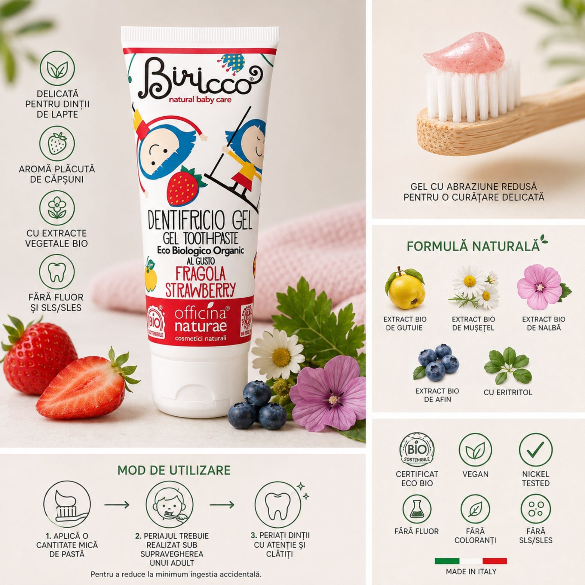 Pastă de dinți naturală pentru copii cu căpșuni - mod de utilizare și recomandări