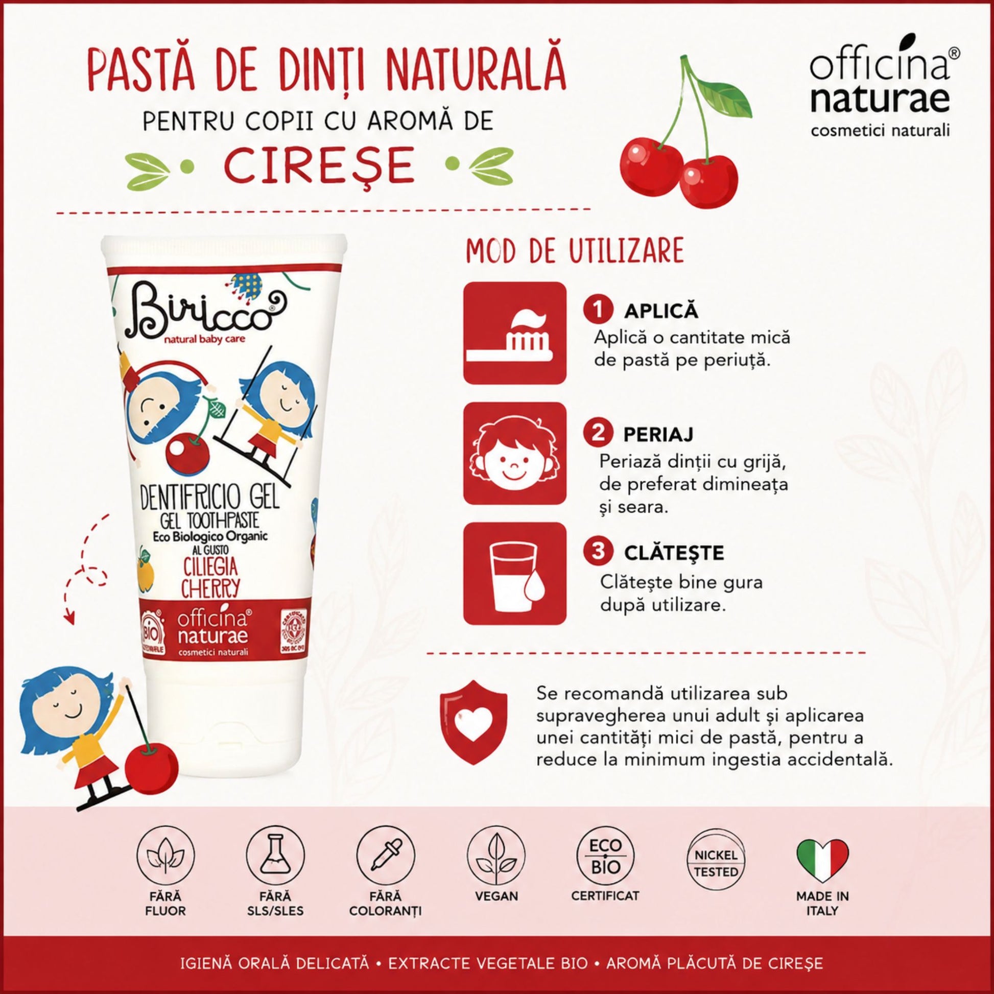 Pastă de dinți naturală pentru copii cu cireșe - mod de utilizare și recomandări