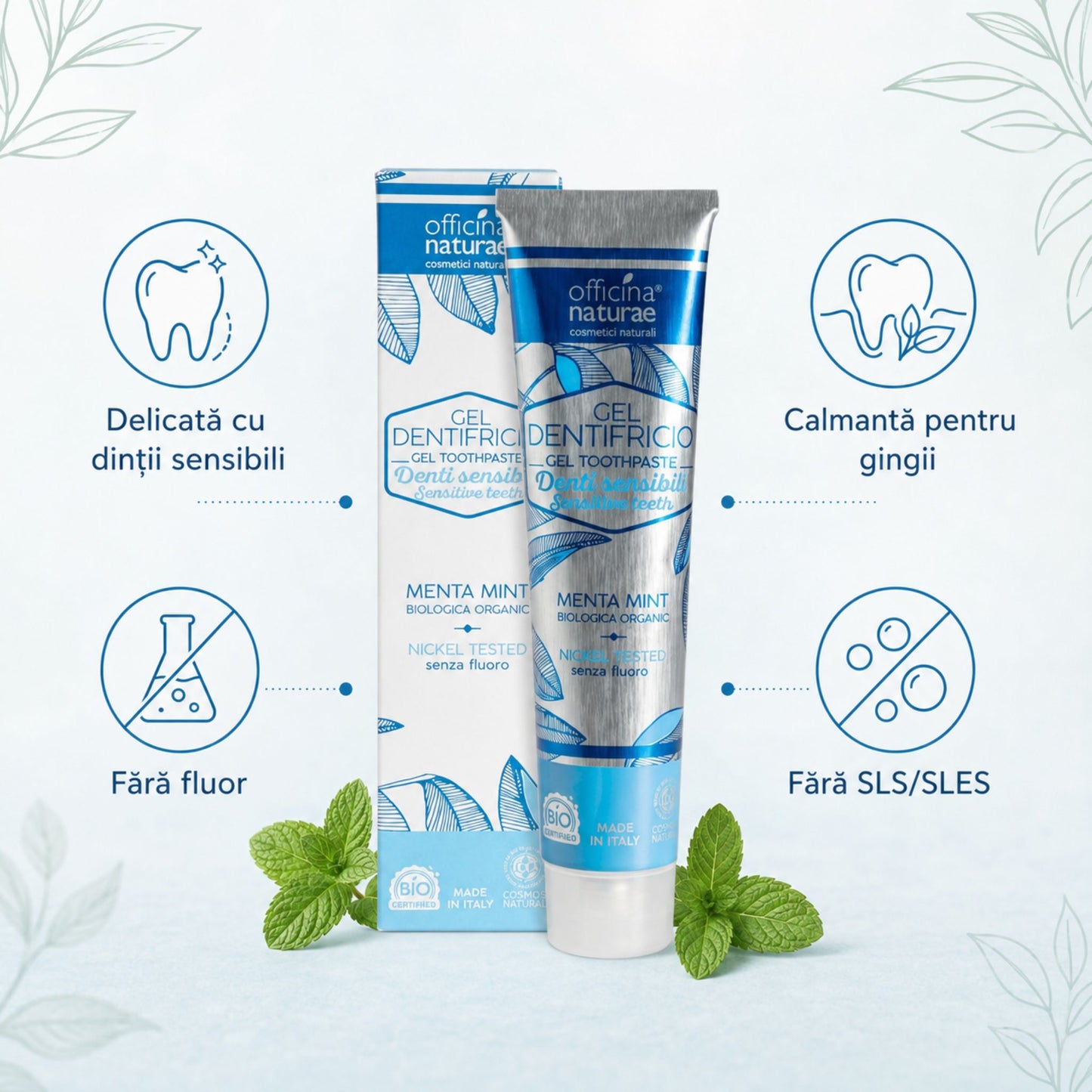 Pastă de dinți naturală pentru dinți sensibili, calmantă pentru gingii, fără fluor și SLS SLES