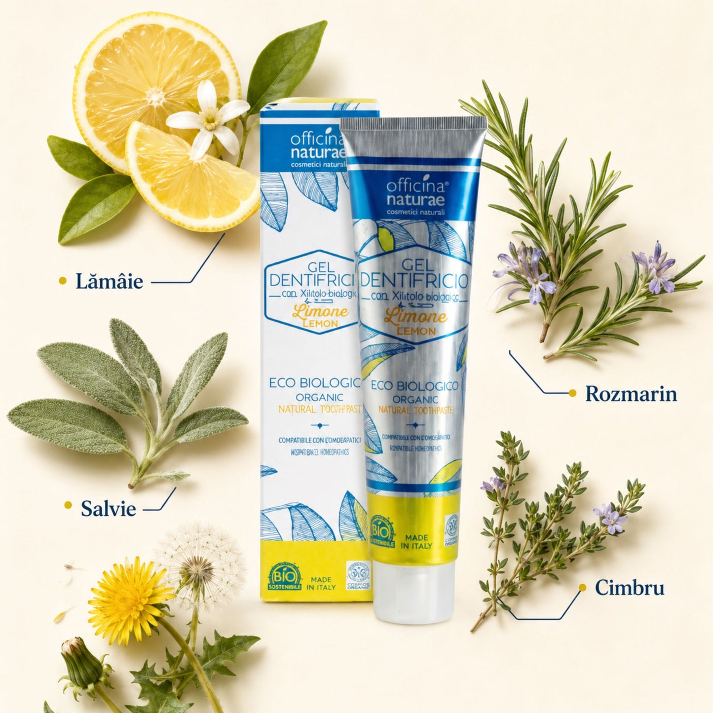 Pastă de dinți naturală cu lămâie, salvie, rozmarin și cimbru