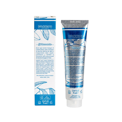 Pastă de dinți naturală pentru albire cu mentă 75 ml Officina Naturae - vedere spate și ingrediente