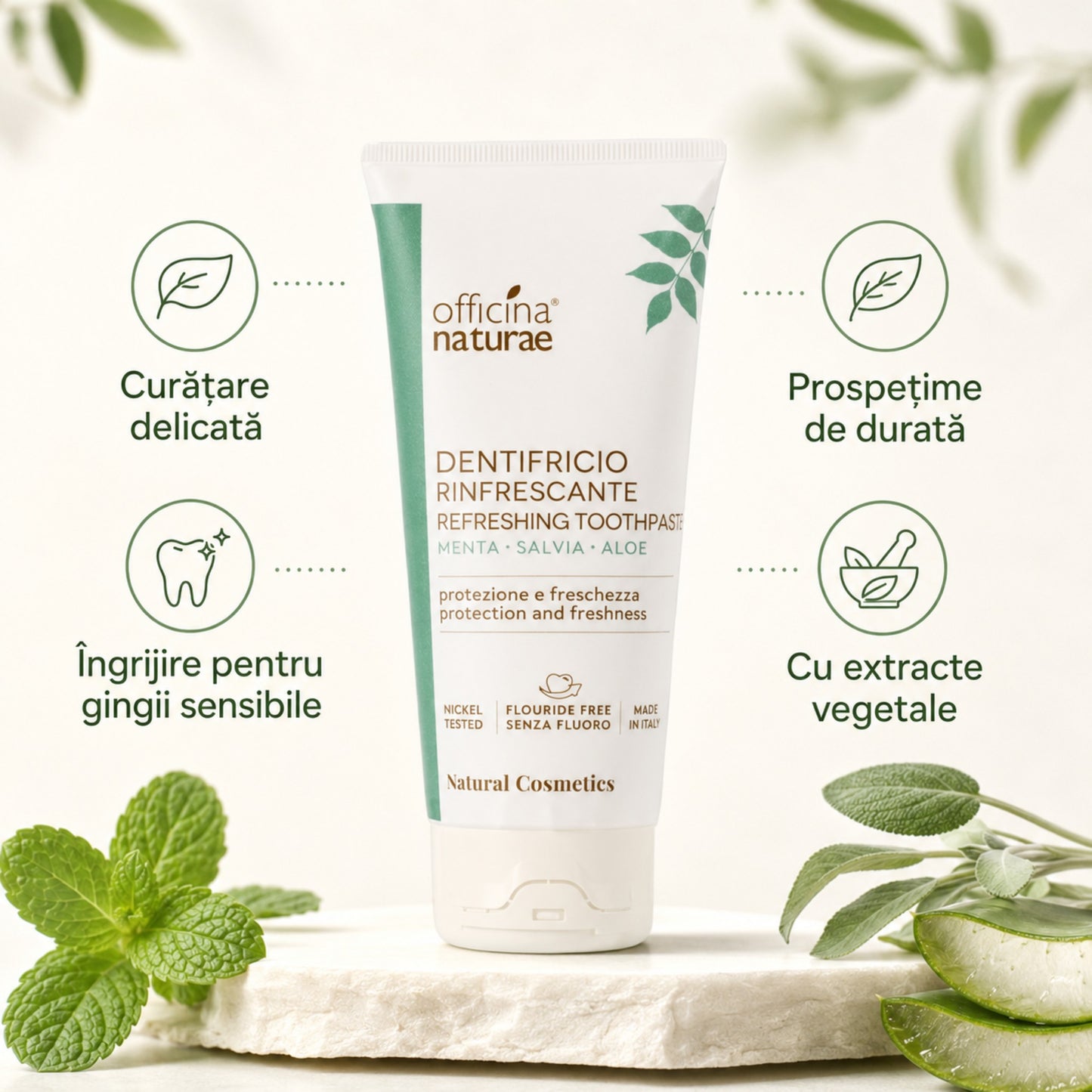 Pastă de dinți naturală pentru curățare delicată, prospețime și îngrijirea gingiilor sensibile