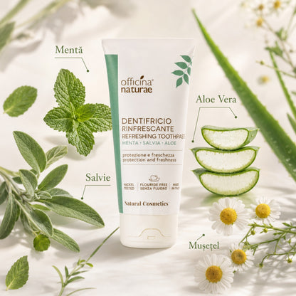 Pastă de dinți naturală cu mentă, salvie, aloe vera și mușețel