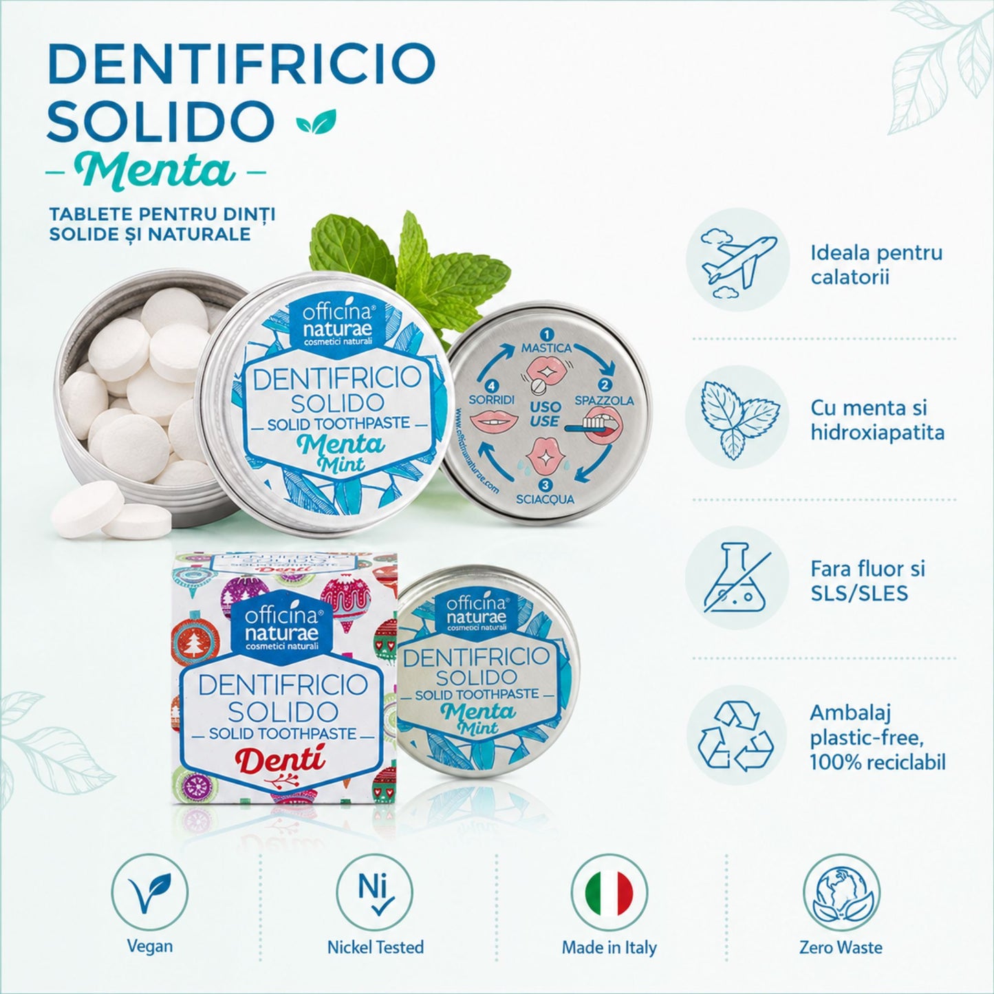 Pastă de dinți solidă în pastile cu mentă – 21 comprimate