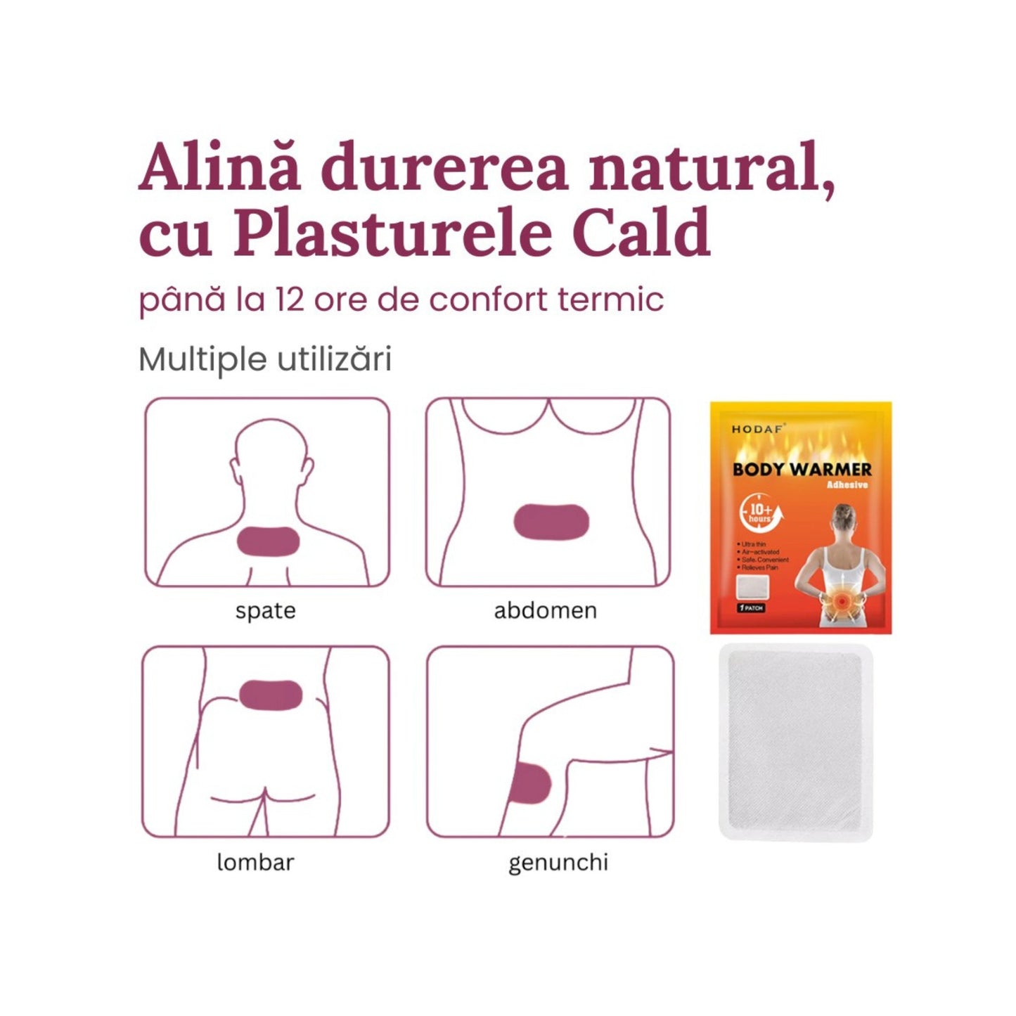 Plasture Cald termoactiv – pentru mușchi, articulații și disconfort menstrual